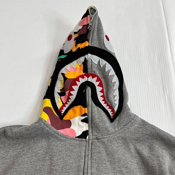 Bape Shark Full Zip Hoodie Gray Multicolor Camo WGM Tiger Japan M/L Nigo Harajuk - Picture 4 of 16